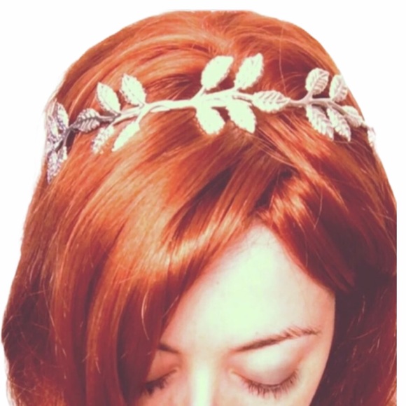 SILVER Metal Leaf Athena Greek Headband - Picture 2 of 5